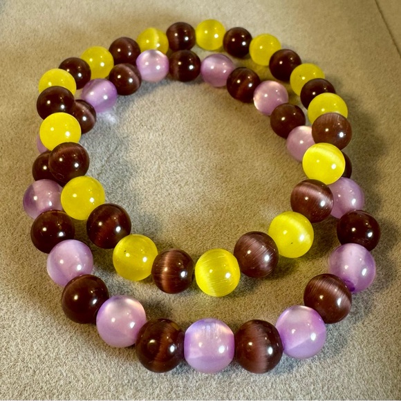 Vibrant Purple and Yellow/gold Beaded Bracelet stack set of 2 - Picture 1 of 1